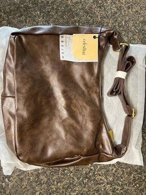 Celestina Brown Leather-Look Hobo Bag